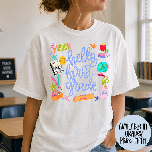 Hello Grade Doodle (MULTI GRADE OPTIONS) Full Color DTF Transfer