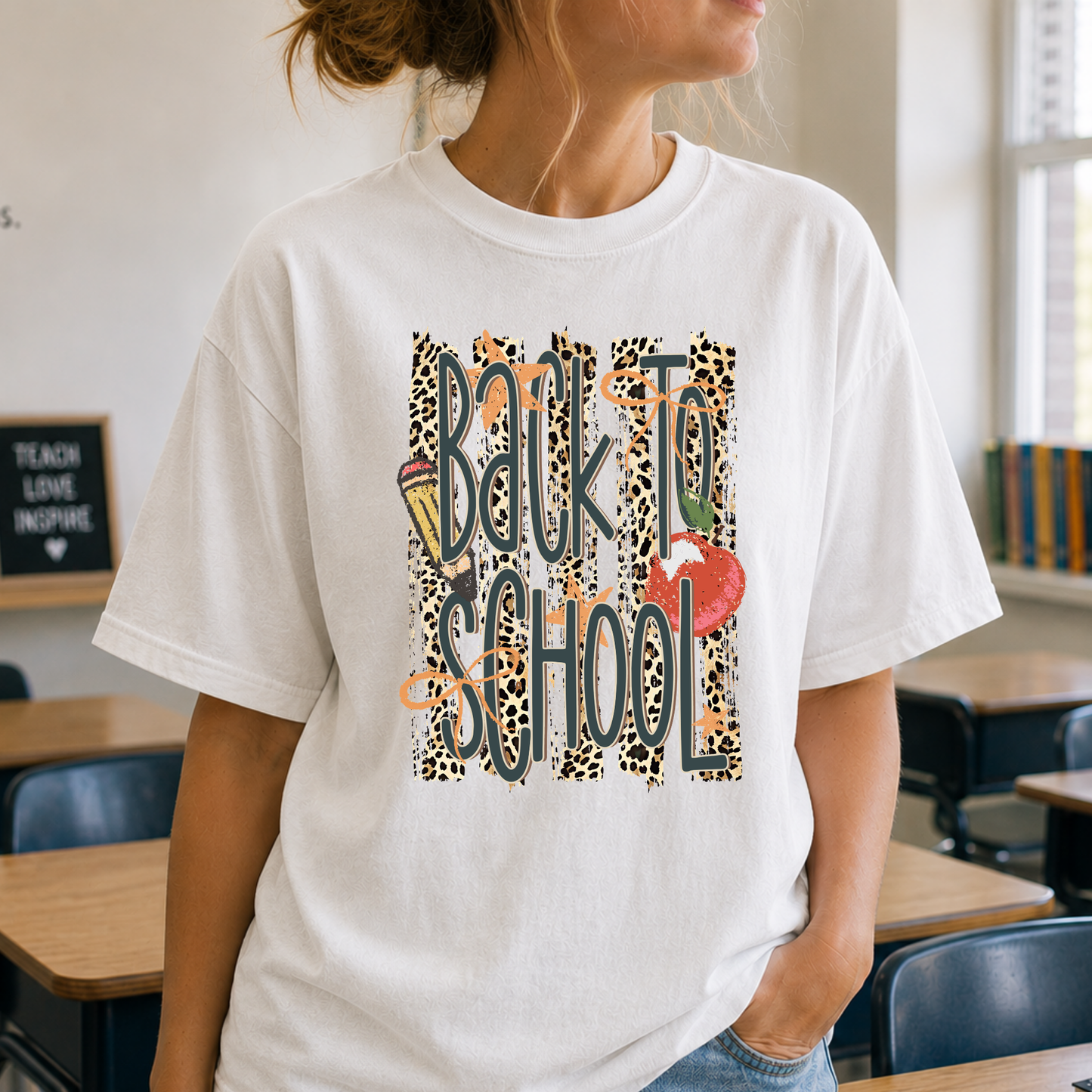 Back To School Leopard Stripe Full Color DTF Transfer