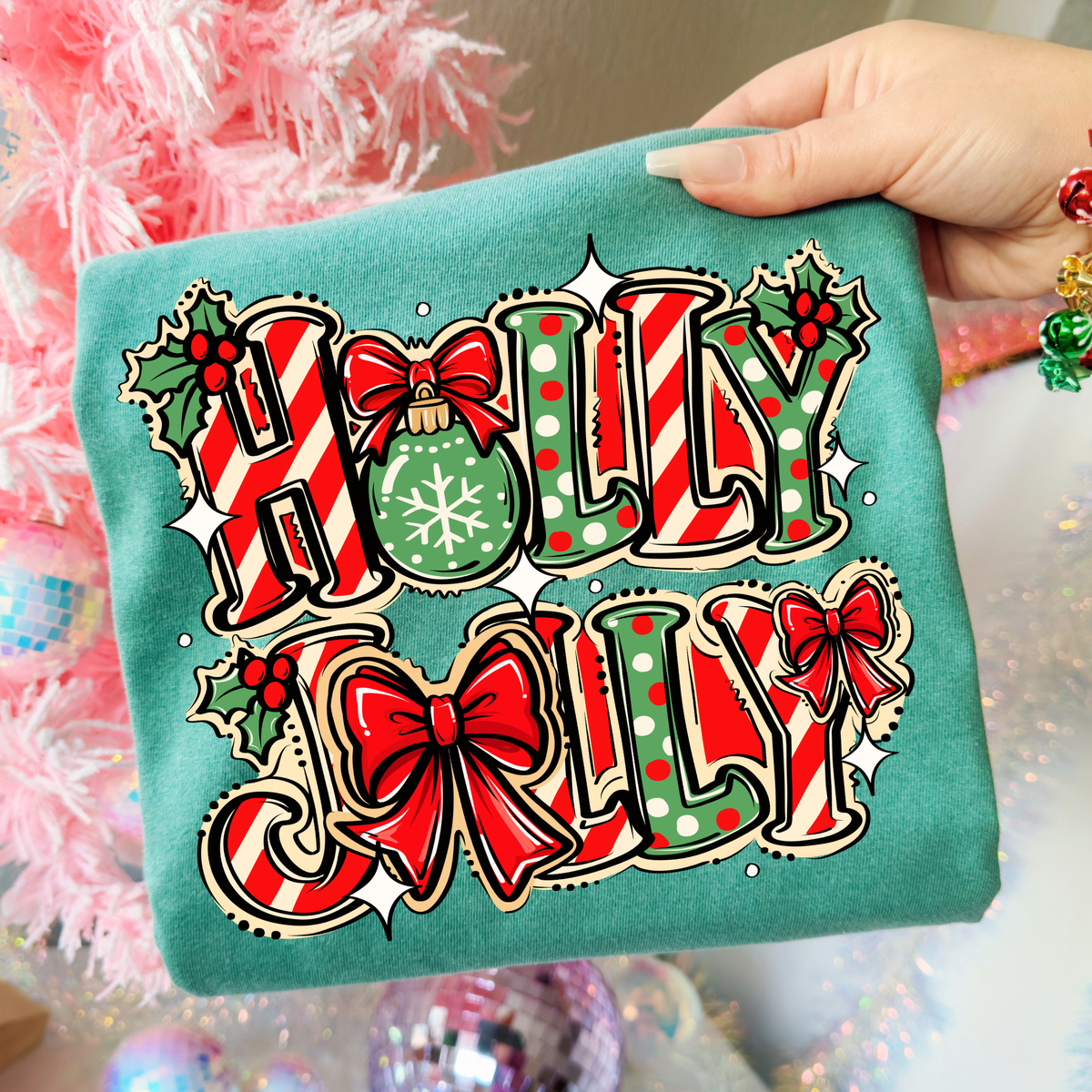 Holly Jolly (Red/Green) Full Color DTF Transfer