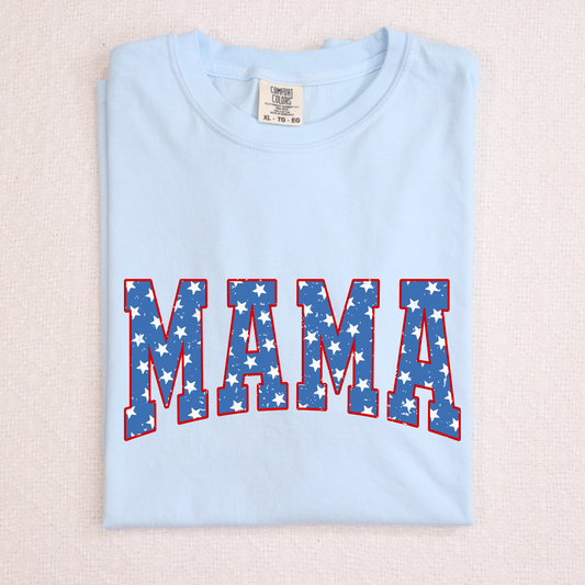 Mama (Blue and Star Filled w/Red Outline) Full Color DTF Transfer