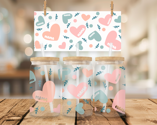 Mama Hearts 16oz Wrap UV DTF Transfer