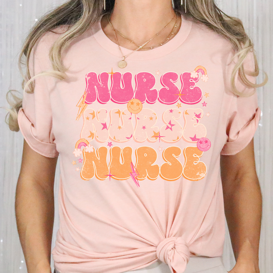 Nurse Repeat (Pink & Orange Tones) Full Color DTF Transfers