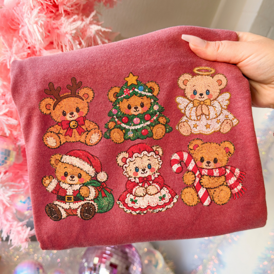 Vintage Christmas Bears Full Color DTF Transfer