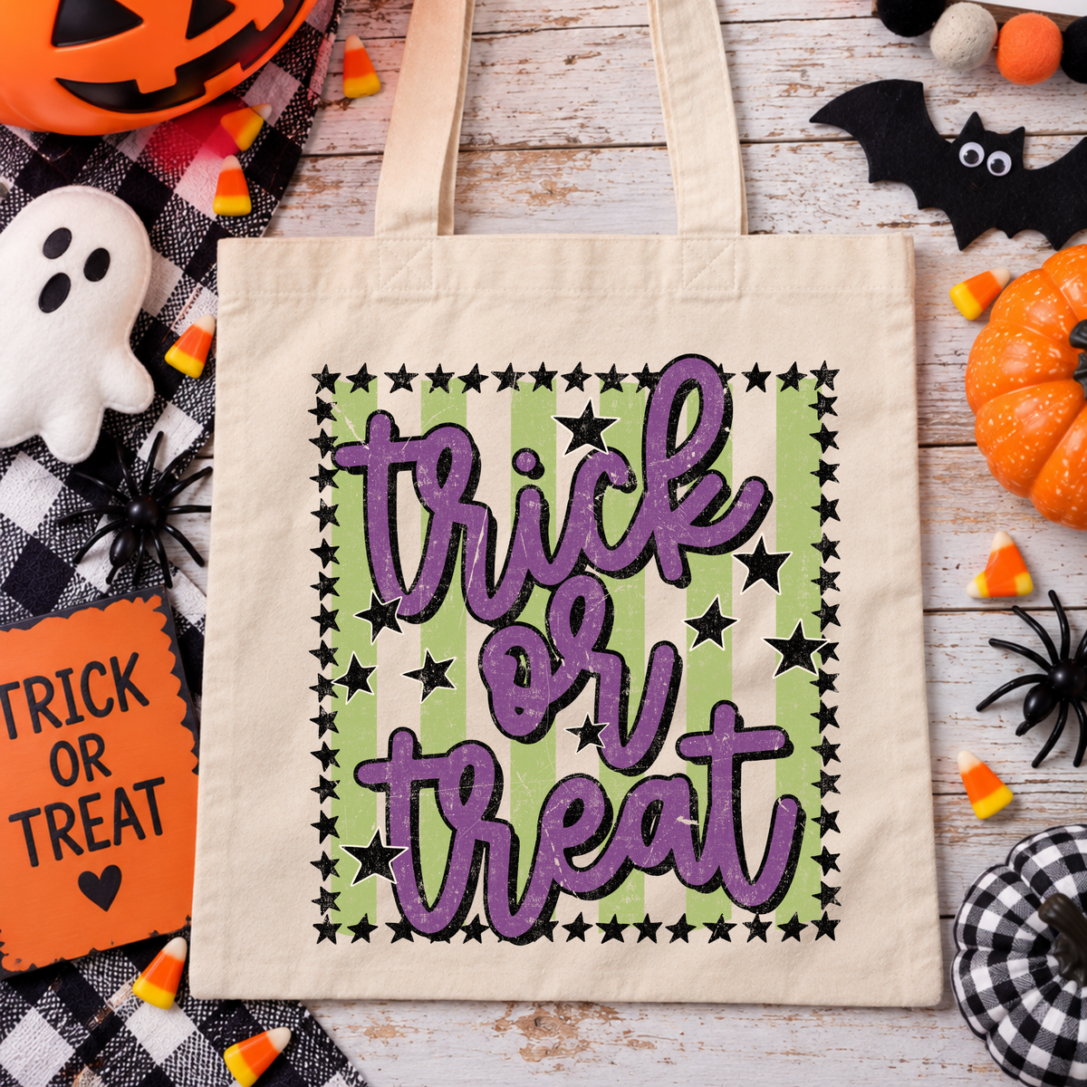 Green Striped Trick or Treat Bag