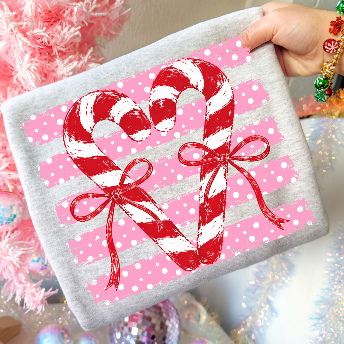 Candy Cane Heart w/ Striped Background Full Color DTF Transfer