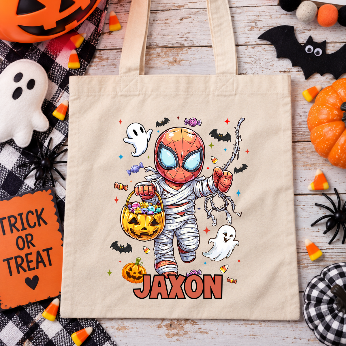 Personalized Mummy Spiderman Trick or Treat Bag