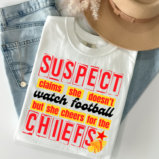 Suspect Claims She Doesn't Like Football But She Cheers For The Chiefs Full Color DTF Transfer