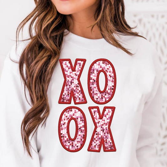 XOXO Stacked (Faux Sequin and Embroidery) Full Color DTF Transfer