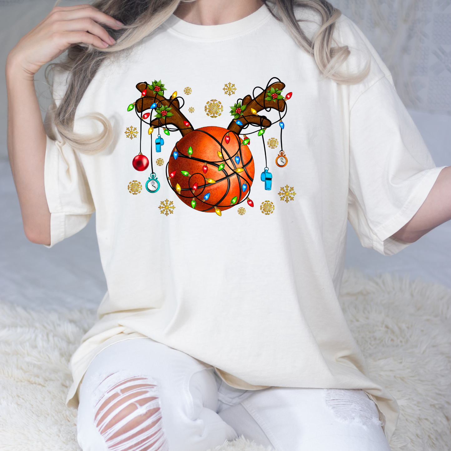 Basketball (Antlers w/Christmas Lights) Full Color DTF Transfers