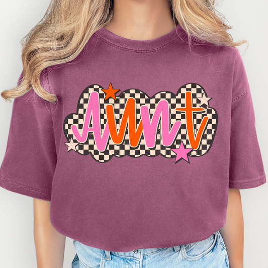 Aunt (Orange/Pink Checkered) Full Color DTF Transfer