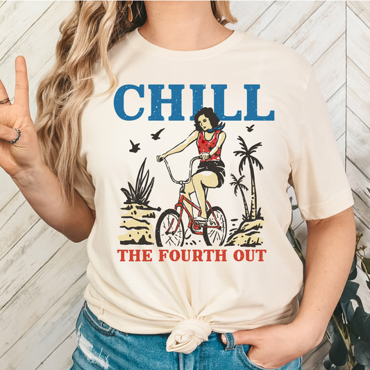 Chill The Fourth Out (Lady on Bike) Full Color DTF Transfer