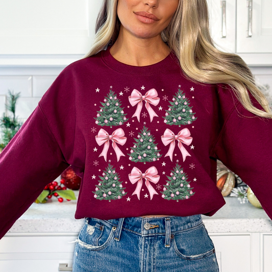 Christmas Tree/ Pink Bows Full Color DTF Transfer