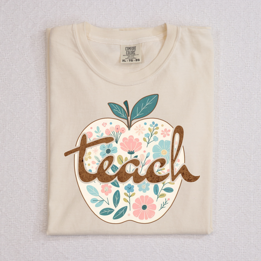 Teach Floral Apple Full Color DTF Transfer