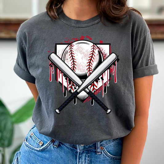 Dripping Baseball Plate & Bats Full Color DTF Transfer