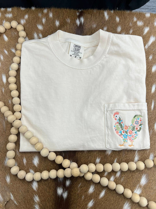 Floral Chicken Embroidred Sweatshirt/T-Shirt
