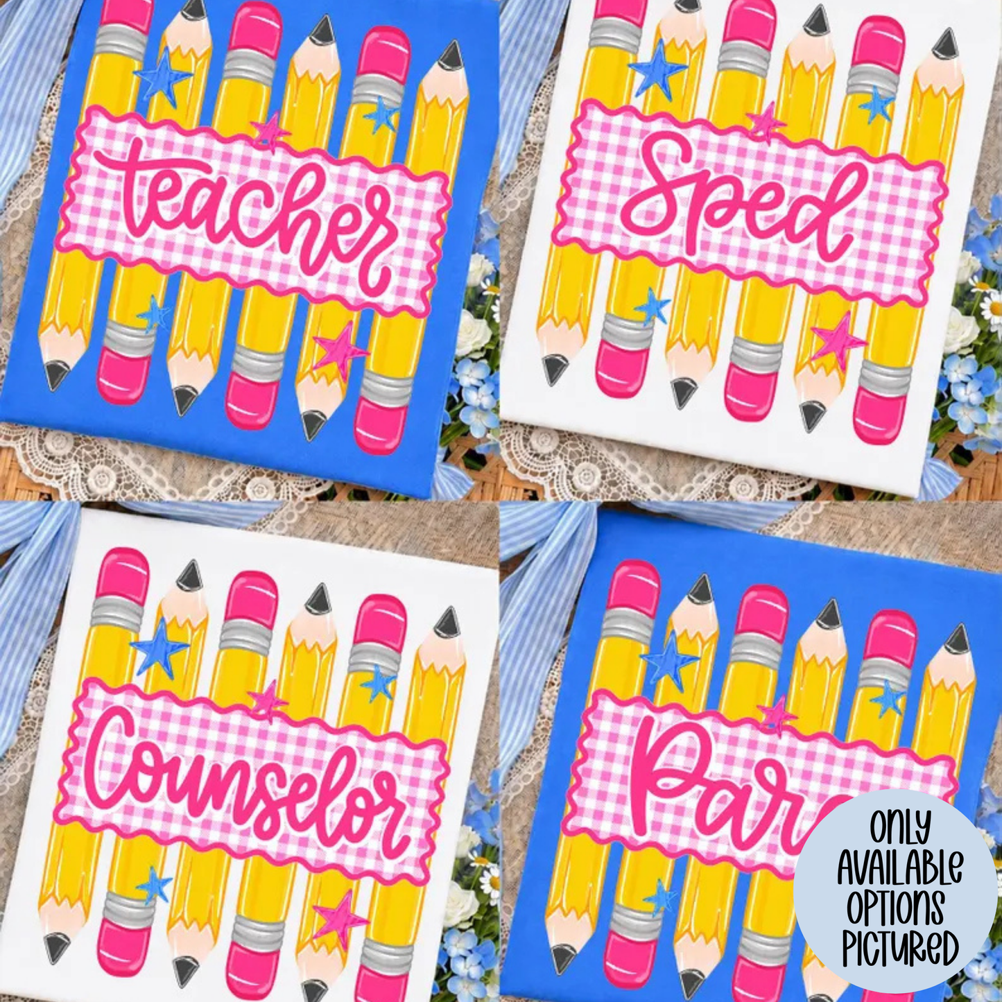 Teacher Plaid/Pencils (SPED - Counselor - Para Options) Full Color DTF Transfer