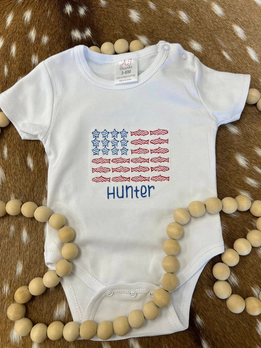 Fish Theme Personalized Flag Kids (Rabbit Skins Onesie)