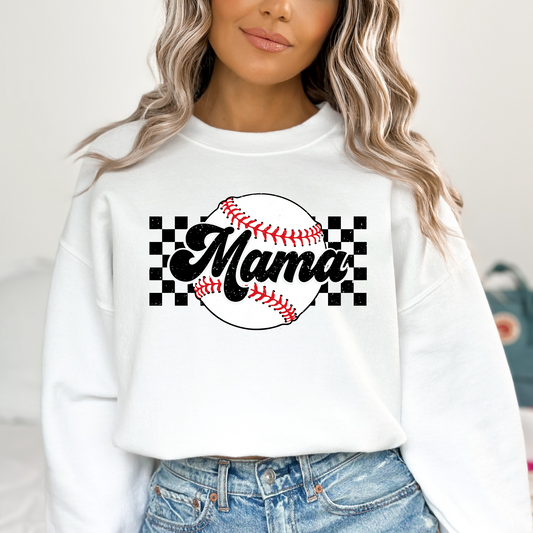 Baseball Mama (Checkered Background) Full Color DTF Transfer