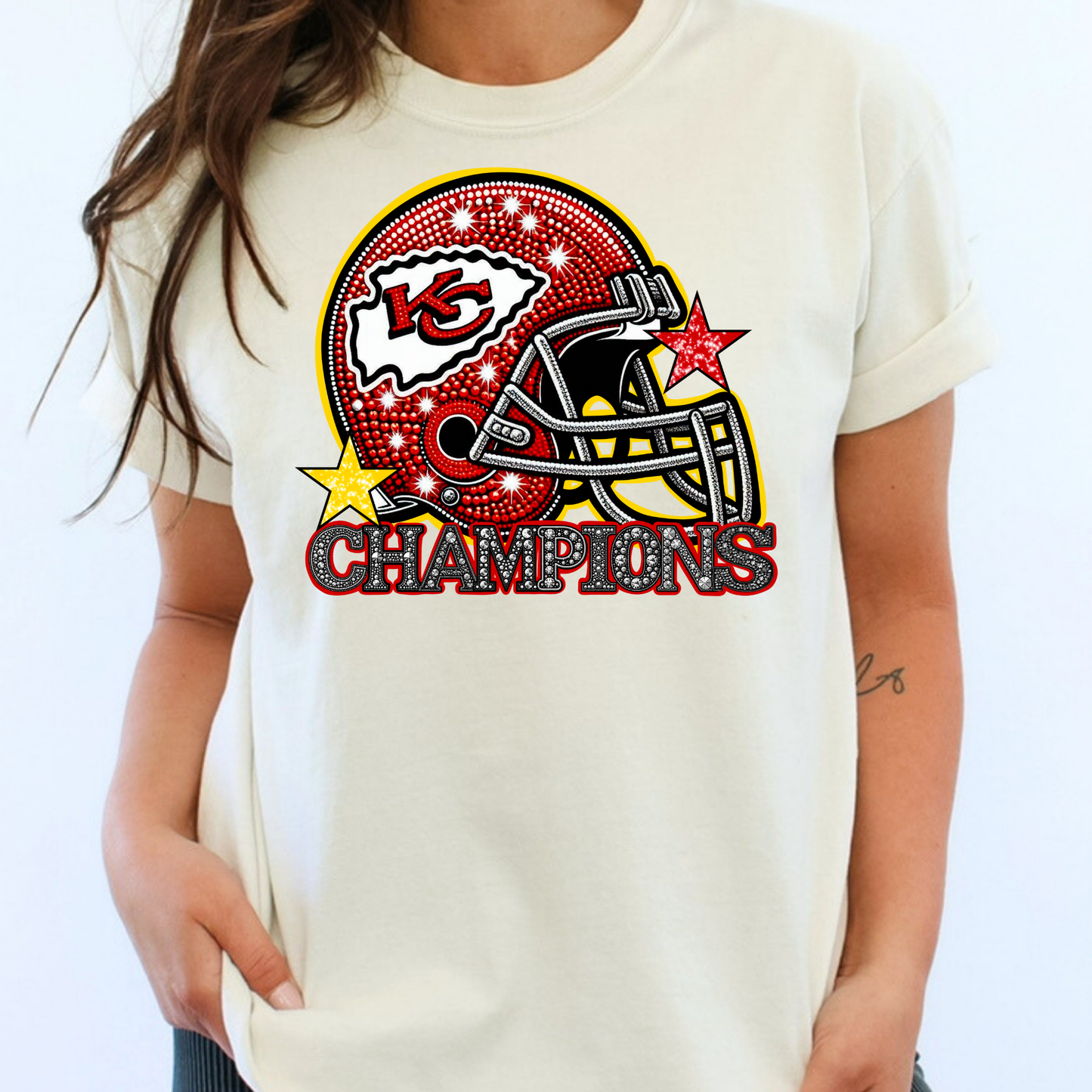 Chiefs Champions (Faux Rhinestone) Helmet Full Color DTF Transfer