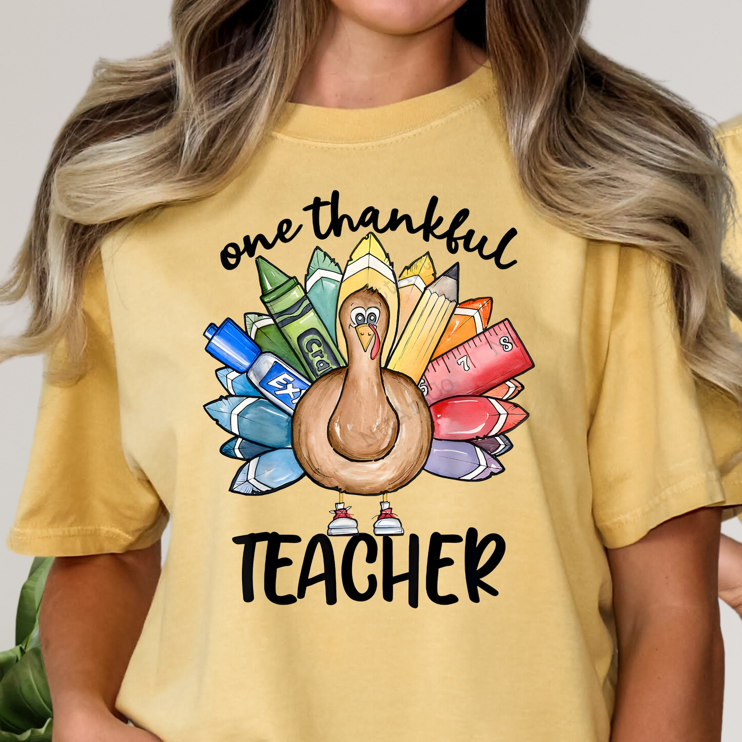 One Thankful Teacher (Turkey w/Supplies) Full Color DTF Transfer