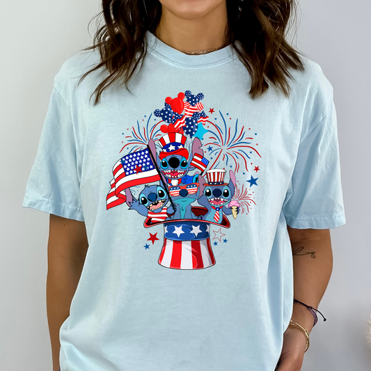 Stitch in Top Hat 4th of July Theme Full Color DTF Transfer