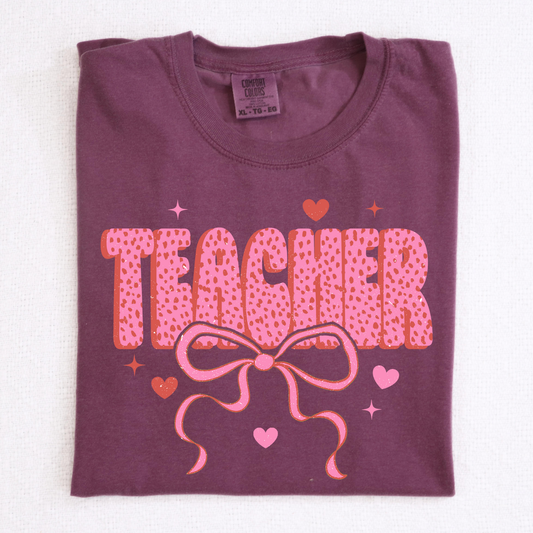 Speckled Teacher w/ Bow and Hearts Full Color DTF Transfer