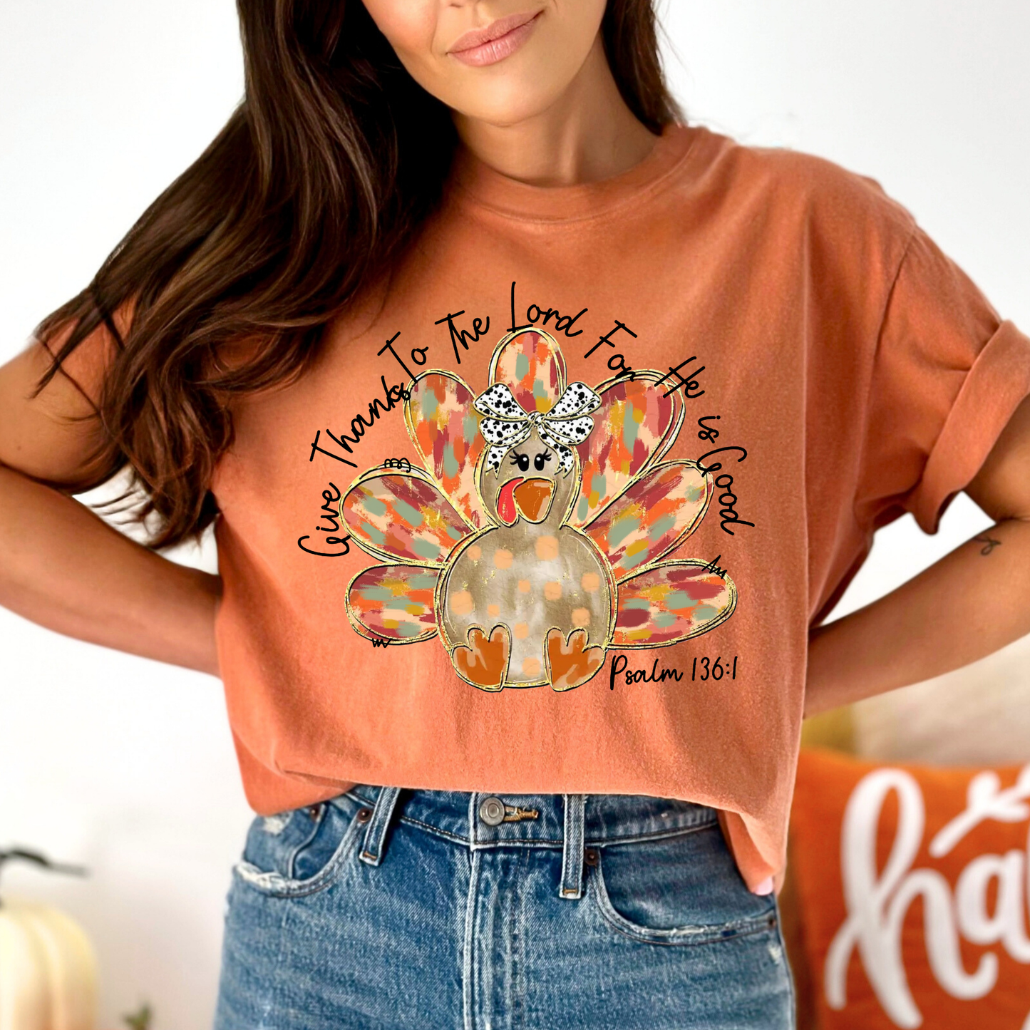 Give Thanks To The Lord Brush Stroke Turkey Full Color DTF Transfer