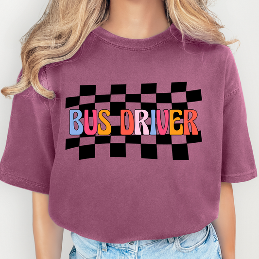 Bus Driver (Checkered Background) Full Color DTF Transfer