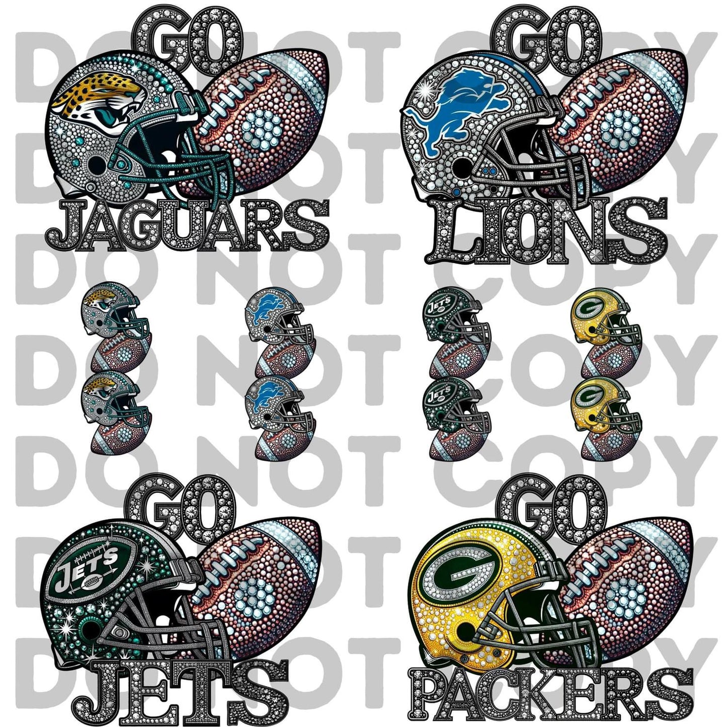 GO Team (ALL N*L TEAMS) Faux Rhinestone Helmet Full Color DTF Transfer