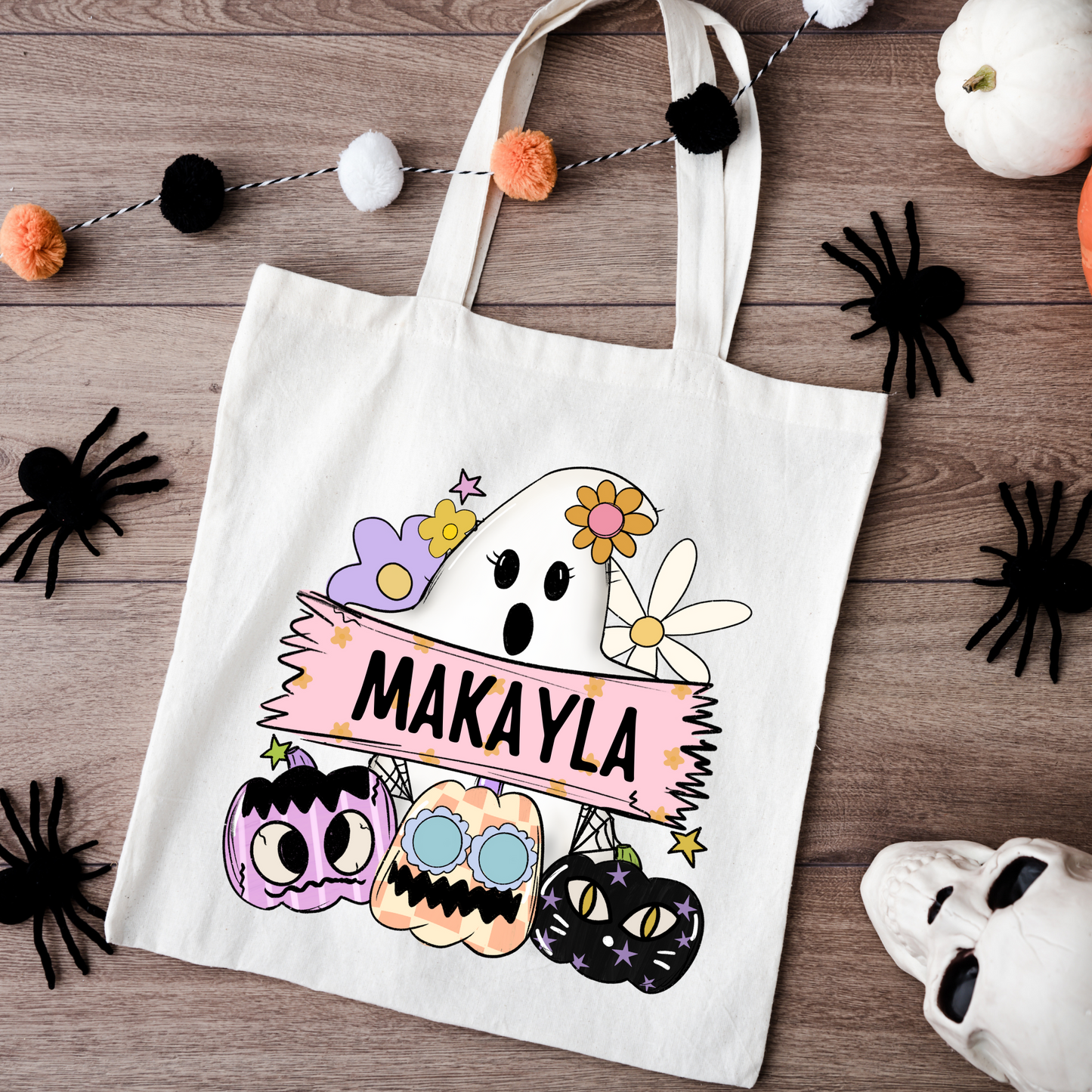 Personalized Kids Trick or Treat Canvas Bags (Colored Plank)