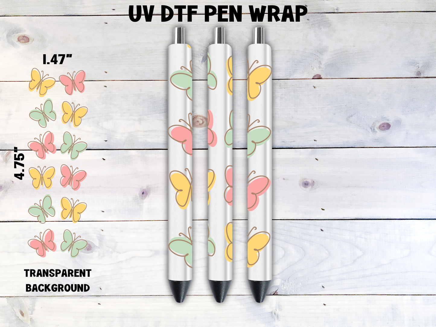 Multi Color Butterflies UV DTF Pen Wrap Transfer