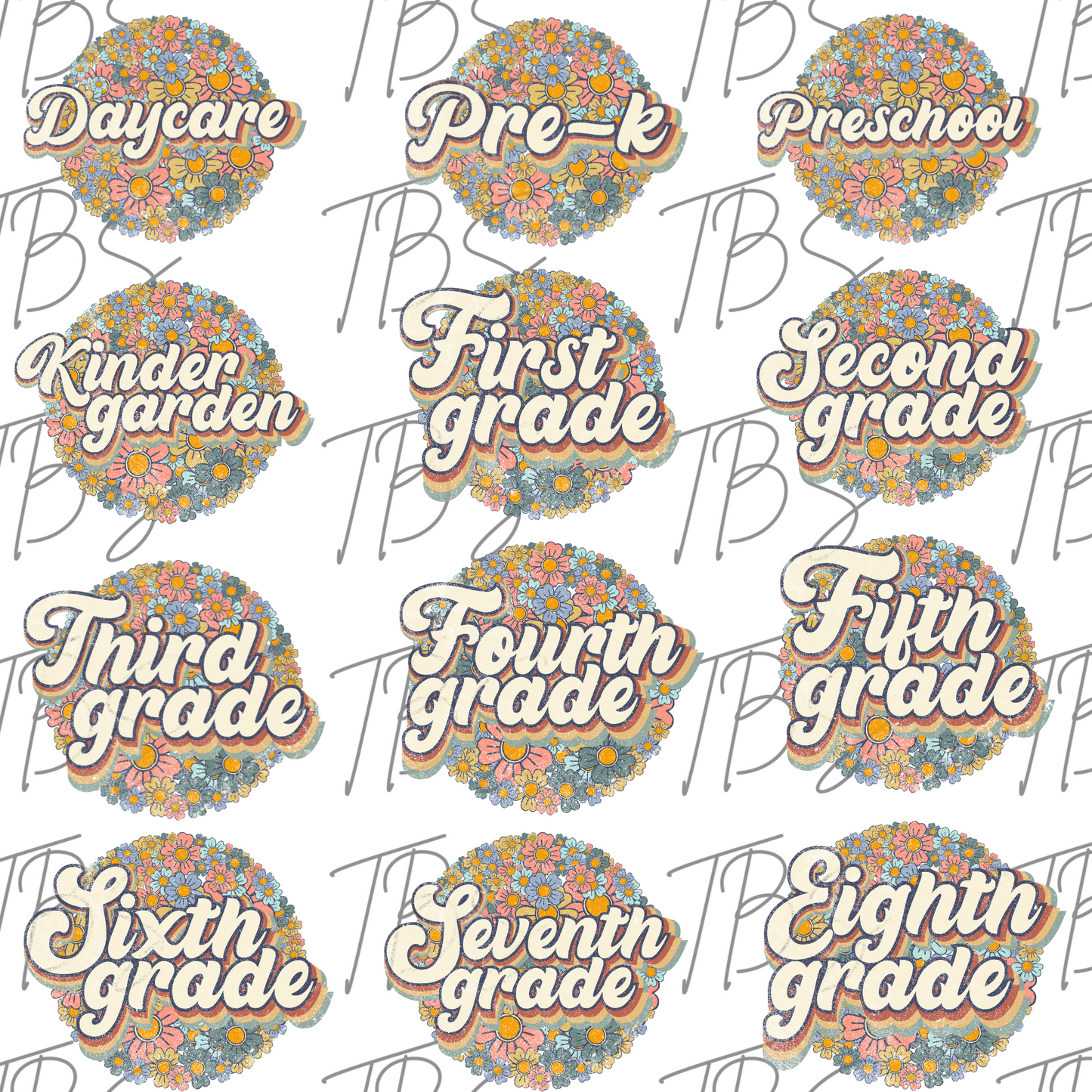 Floral Circle Grade (MULTI GRADE OPTIONS) Checkered Back To School Full Color DTF Transfers