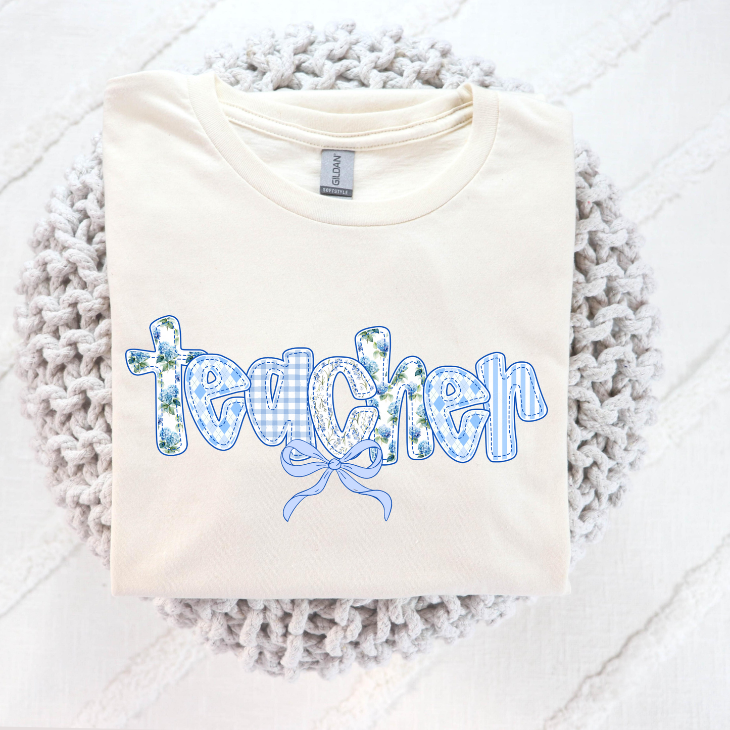 Blue Floral Teacher Full Color DTF Transfer