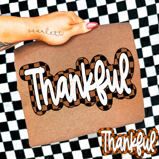 Thankful (Checkerboard Outline) Full Color DTF Transfer