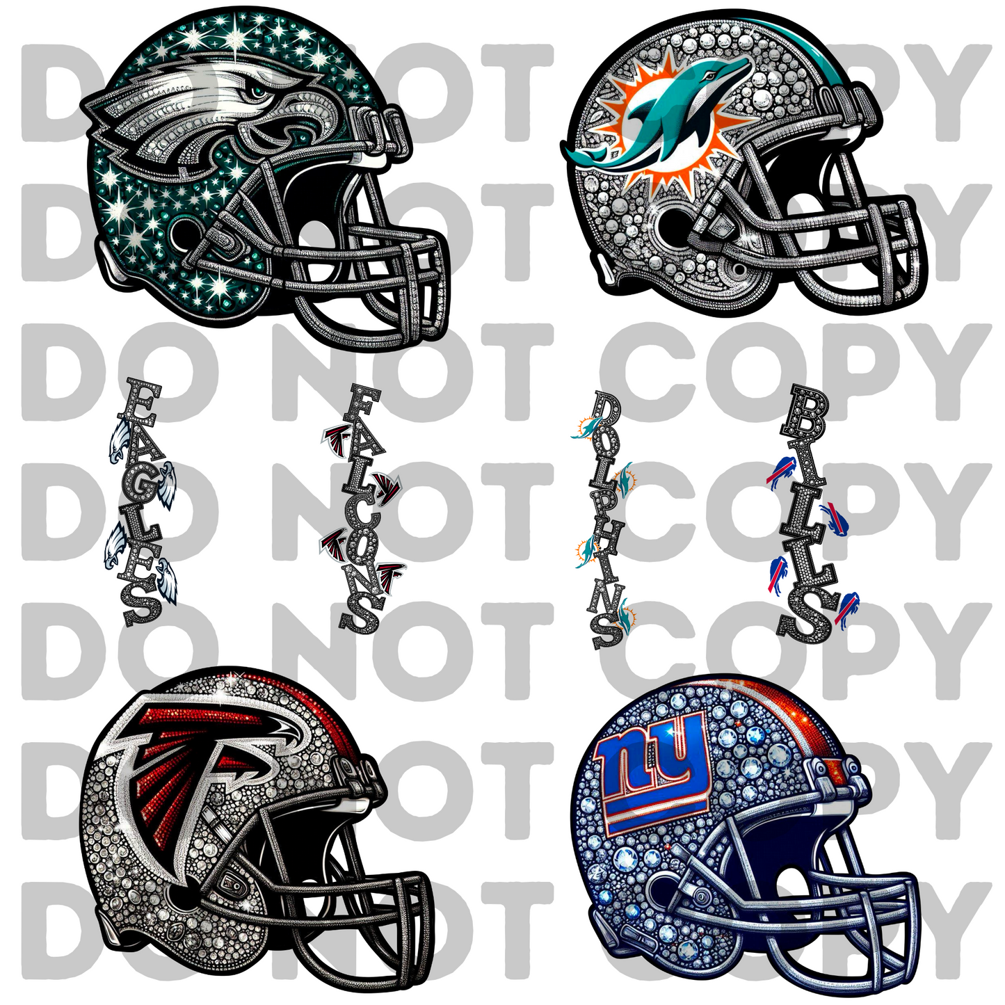 Helmet Sports Team(ALL TEAMS) Faux Rhinestone Helmet Full Color DTF Transfer