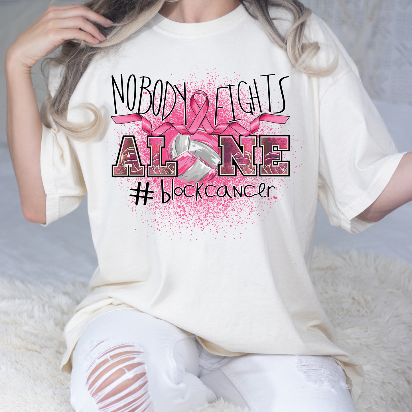 Nobody Fights Alone Volleyball Breast Cancer Full Color DTF Transfers