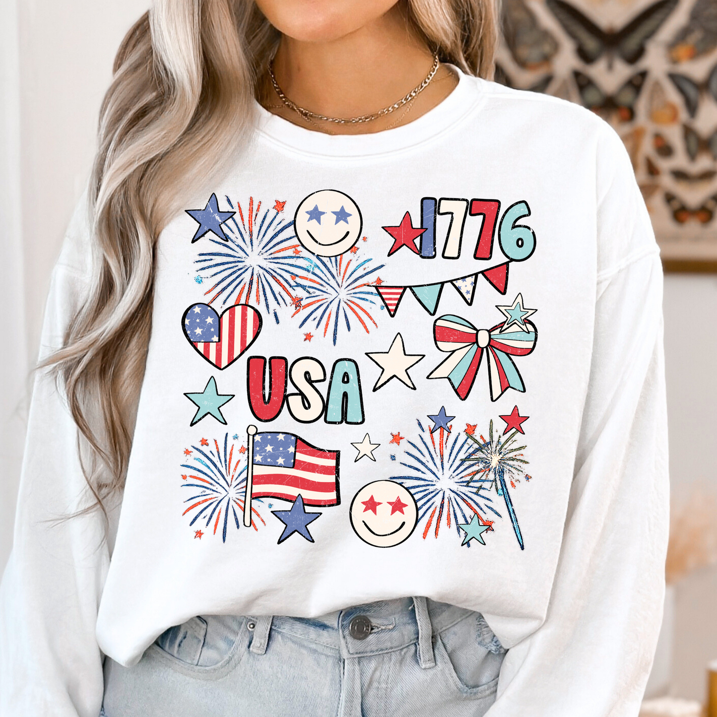 4th of July Doodle Icons Full Color DTF Transfer