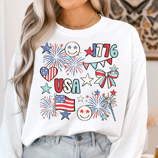 4th of July Doodle Icons Full Color DTF Transfer