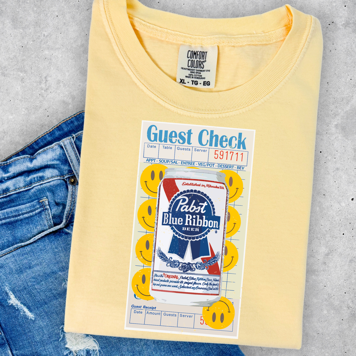Pabst Blue Ribbon Check Full Color DTF Transfer