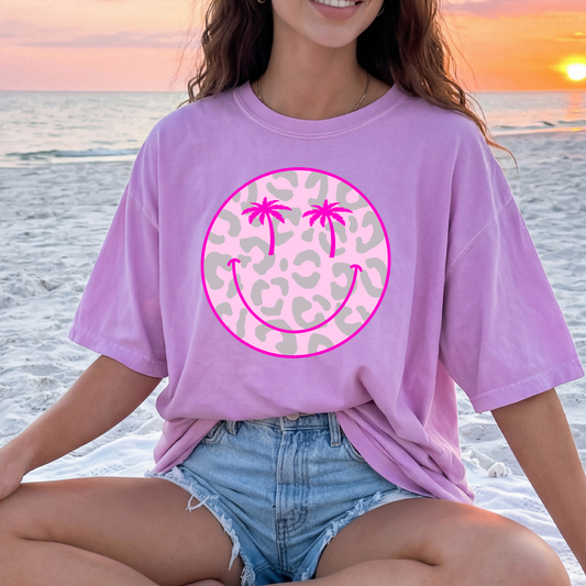 Smiley (Leopard Print w/Palm Tree Eyes) Full Color DTF Transfer