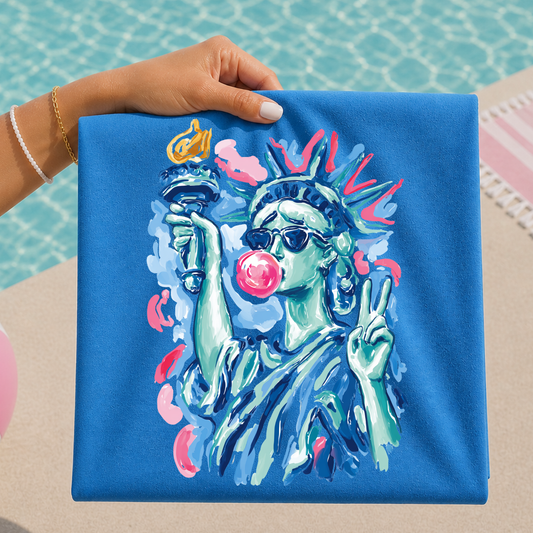 Statue of Liberty Blowing Bubblegum Full Color DTF Transfer
