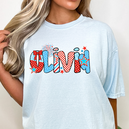 Red White and Blue 4th of July Alpha Design Full Color DTF Transfer