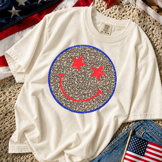 4th of July Leopard Smiley Full Color DTF Transfer
