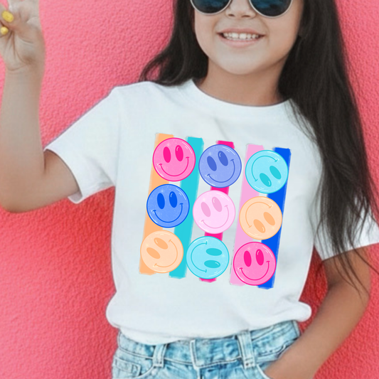 Colorful Smiley (Striped Background) Full Color DTF Transfer