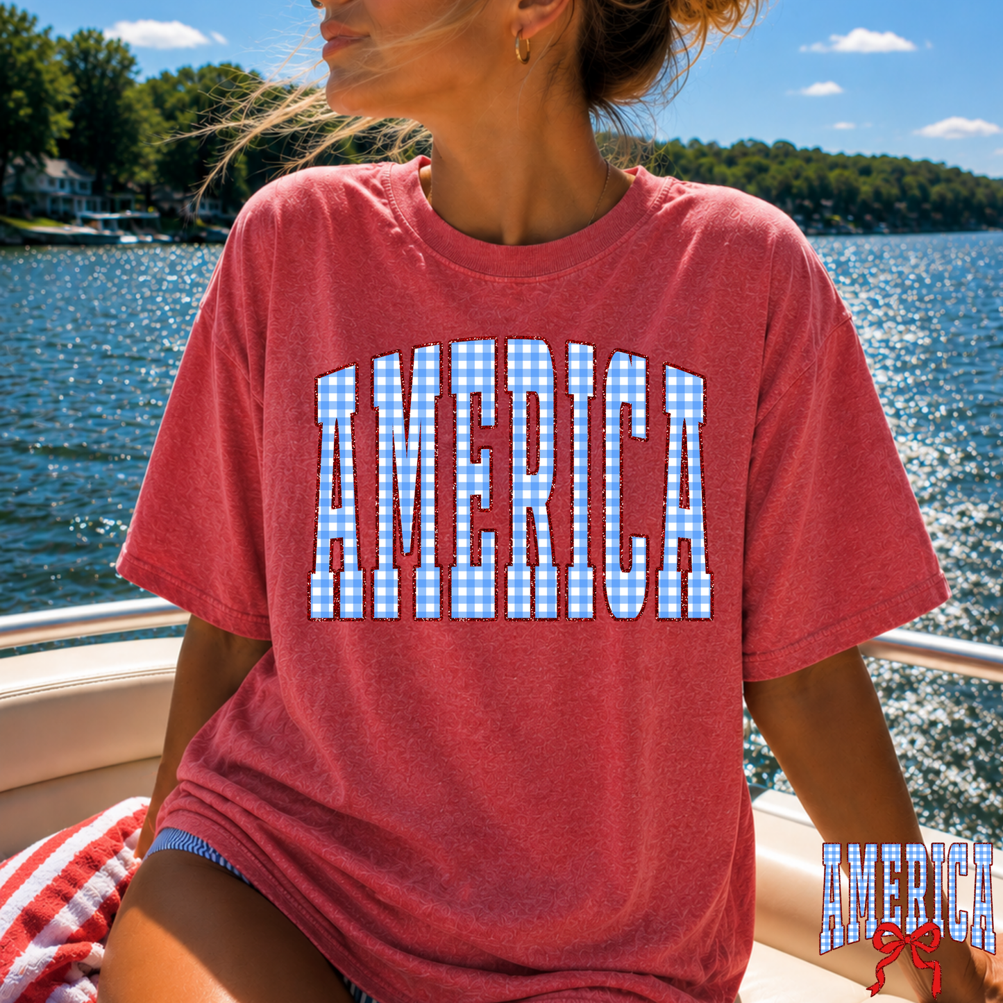 America (Blue Checkered Option) Full Color DTF Transfer