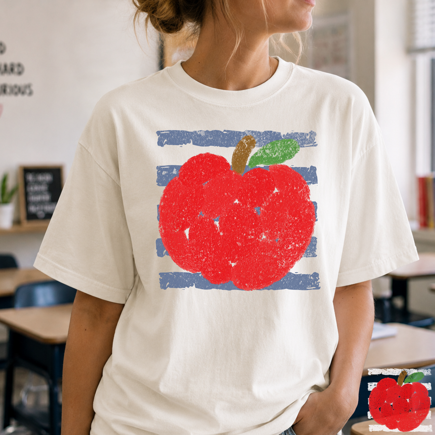 Apple w/Strip Background (Finger Paint) Full Color DTF Transfer
