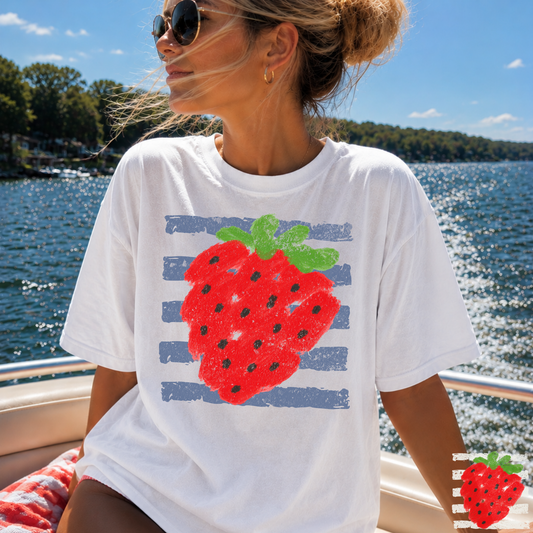 Strawberry (Striped Background) Full Color DTF Transfer