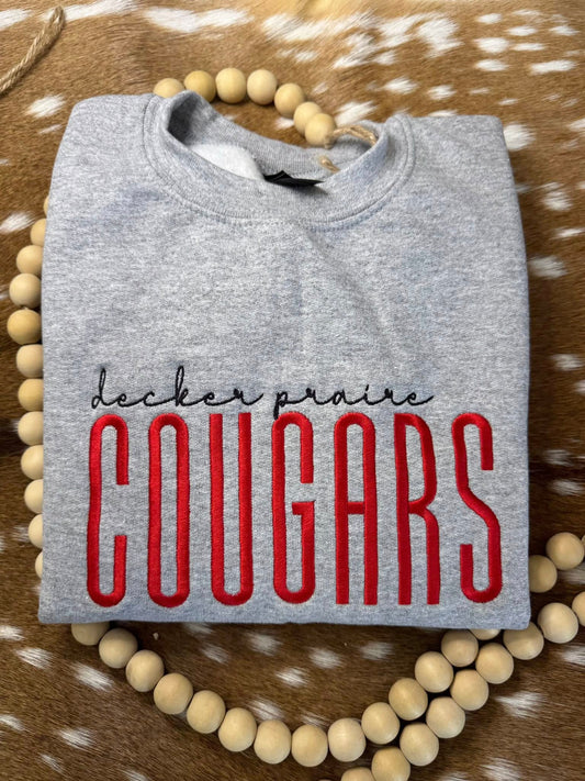 Mascot w/School Name On Top Embroidered Sweatshirt/T-Shirt