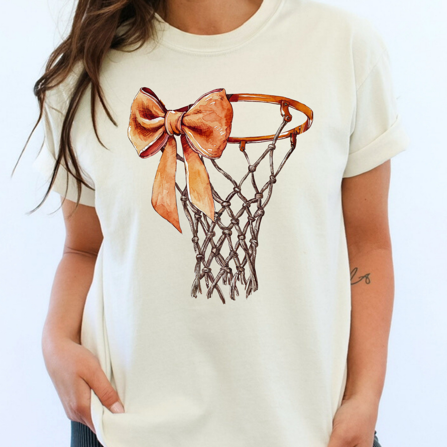 Basketball Hoop w/Bow Full Color DTF Transfer