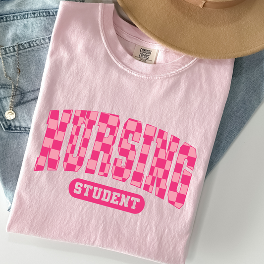 Nursing Student (Pink Checkered) Full Color DTF Transfer